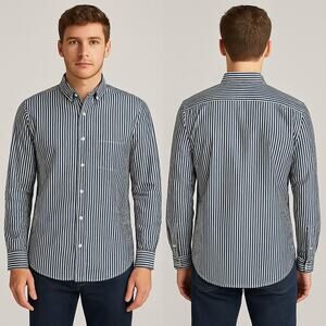 Ruggers Men’s Large Blue White Stripe Button Down Long Sleeve 100% Cotton Shirt